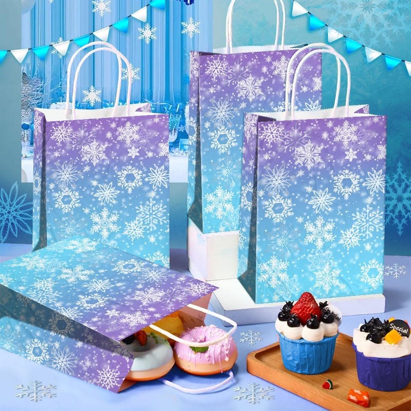 JOYGATHER 24 Pcs Snowflake Party Favor Bags with Handles - Winter Themed Goodie Gift Candy Kraft Paper Bags for Holiday Birthday Party Supplies Decorations - Image 3